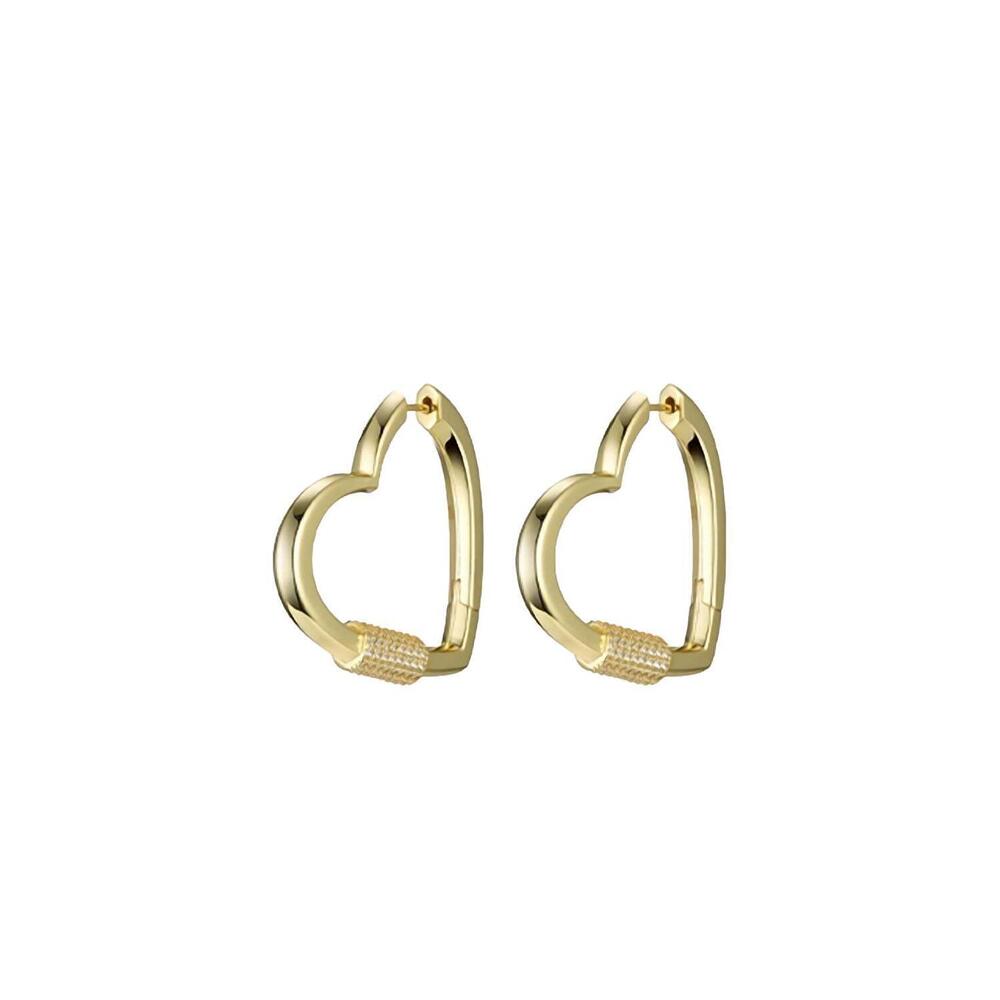 NEW F+H STUDIOS hardcore love heart statement earrings in gold/clear